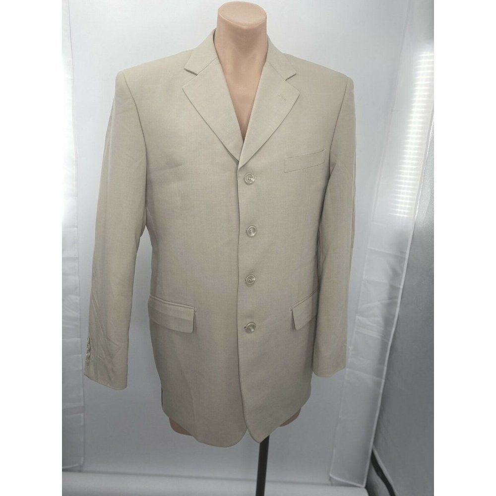 Vanetti Beige Suit Jacket Size 40L Shoulder Pads & Inside Pockets 100% Polyester